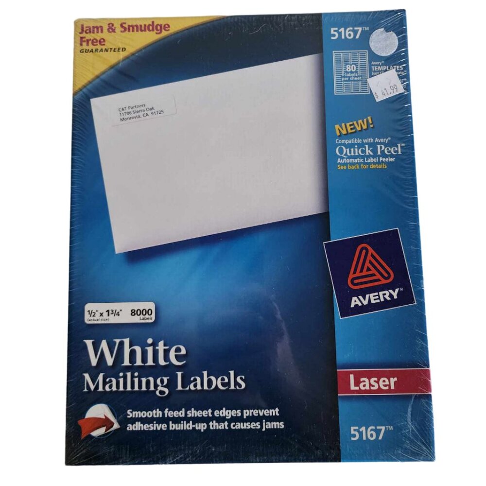 NWT Avery White Mailing Labels 1/2" x 1 3/4" Laser 5167 8000 labels